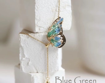 Handmade Creative necklace,Multi-Color butterfly necklace. pearl wing necklace, gift for her, Korean style, epoxy necklace