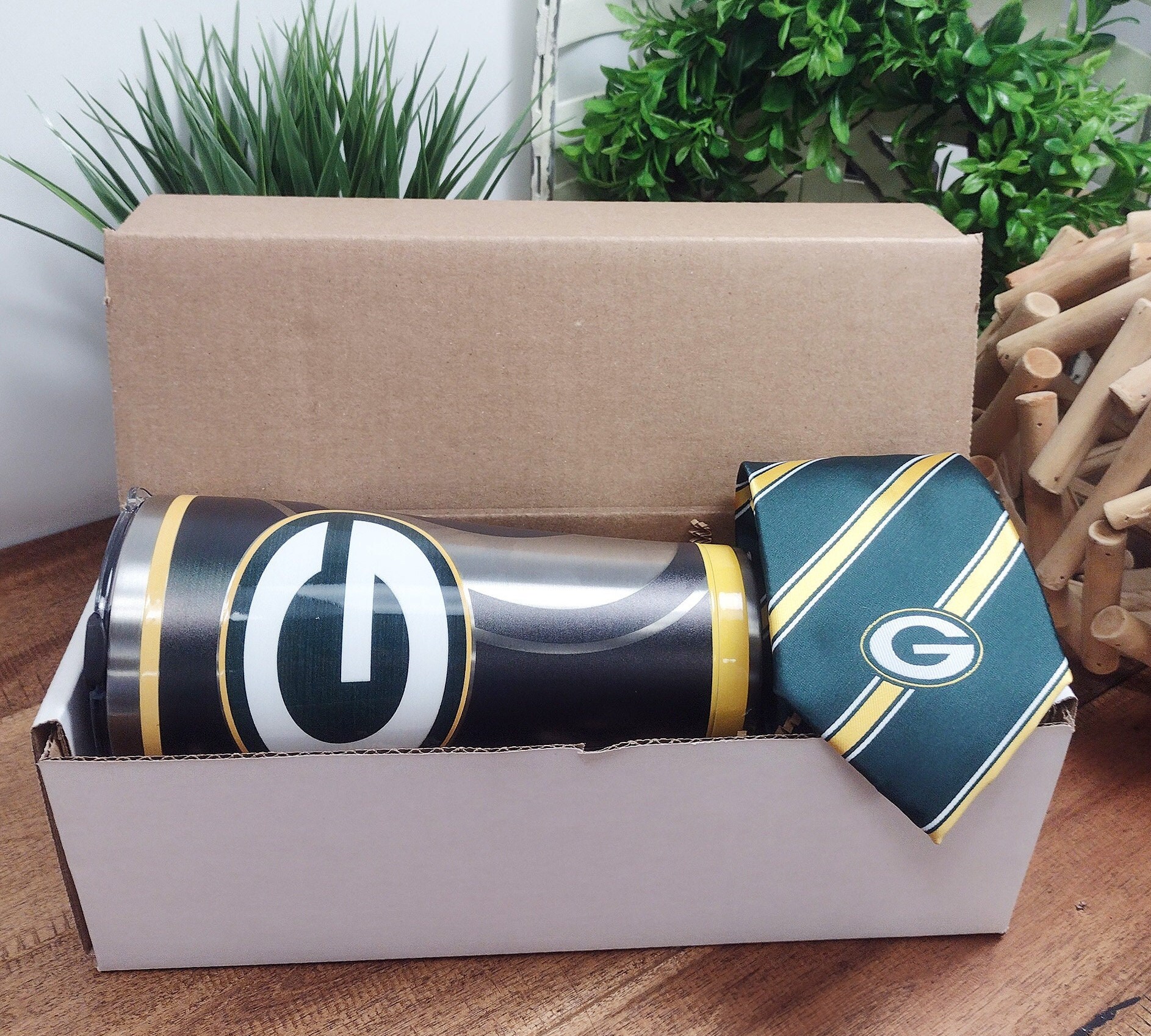 Green Bay Packers Tumbler Necktie Gift Box Set Fathers Day Etsy