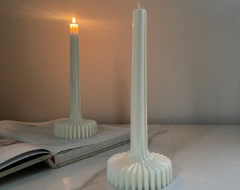 Tall Vase Column Candle, Ribbed Vase Pillar Candle, 10" Ribbed Taper Candle,