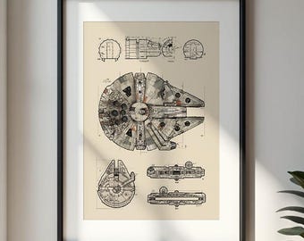 Millennium Falcon Star Wars Blueprint | Printable Wall Art | Digital Download