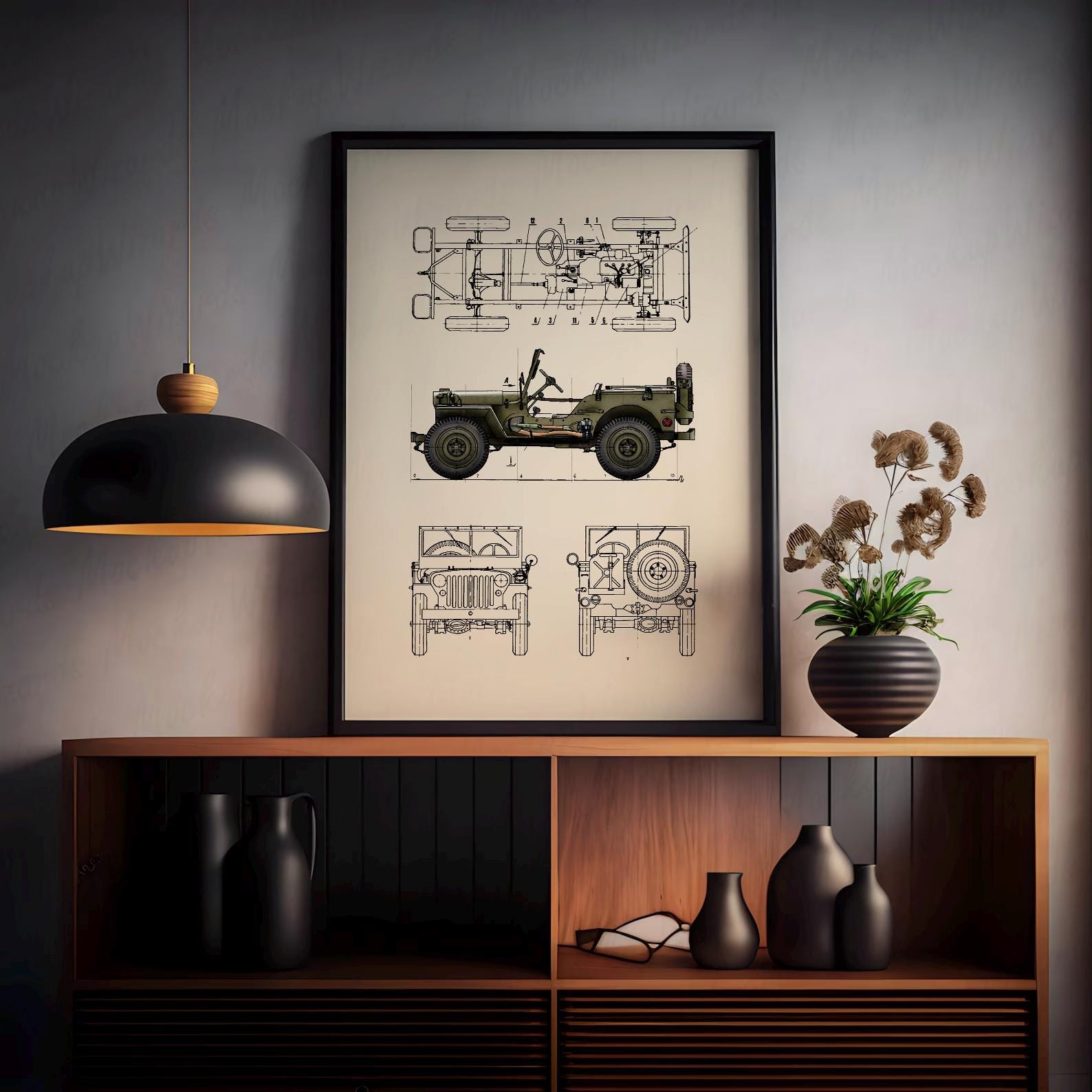 1941 Willys Jeep Vehicle Blueprint, 13” x 19" Print, Digital Download