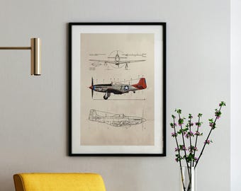 P‑51 Mustang WWII Fighter Plane Blueprint – Digital Download