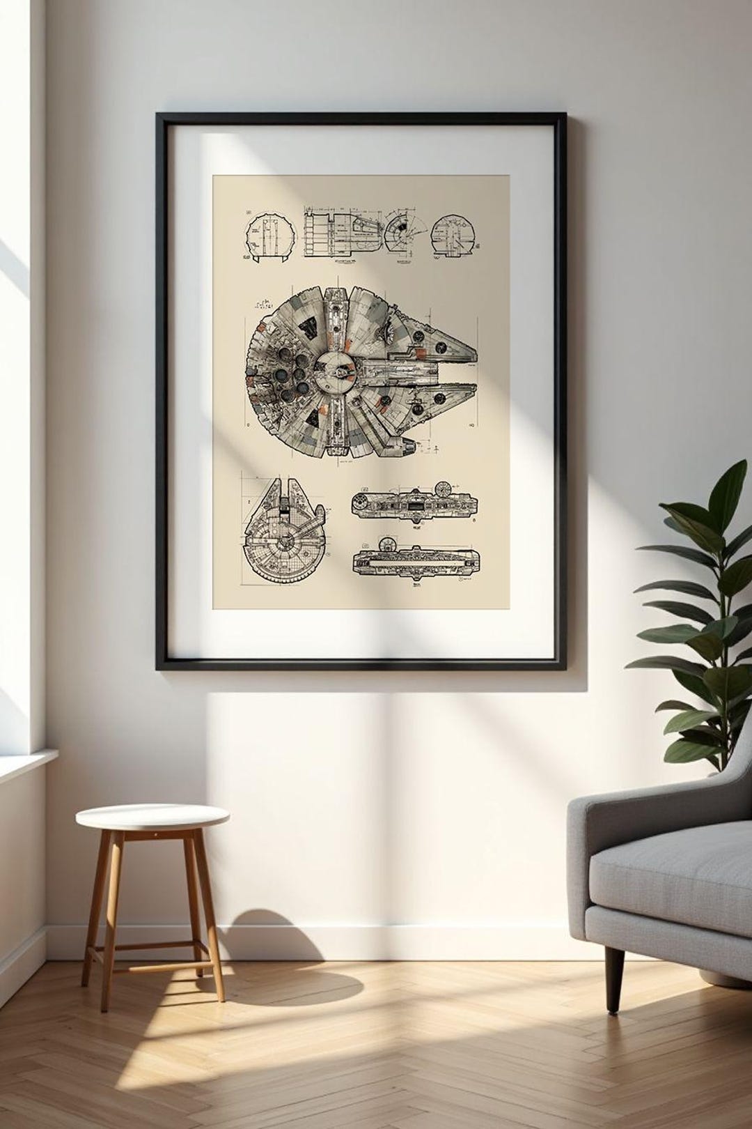 Millennium Falcon Star Wars Blueprint | Printable Wall Art | Digital ...