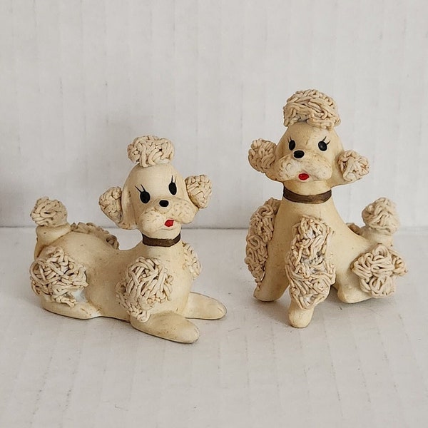 Vintage MCM Raw Porcelain Spaghetti Poodle Pair of Kitschy Dog Figurines NC Cameron & Sons Ltd Korea