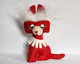 Mid Century Vintage Red Cat Plush Fluffy Kitty Fox Stuffed Animal