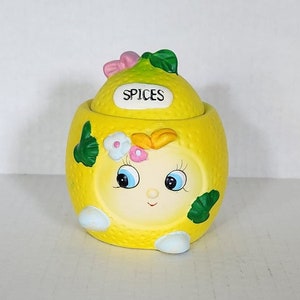 Vintage Anthropomorphic Kitschy Ceramic Lemon Spice Jar with Lid