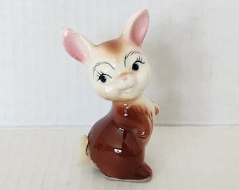 Vintage Kitschy Easter Bunny Rabbit with Fluffy Tail Figurine Japan