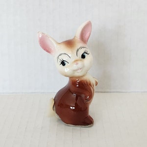Vintage Kitschy Easter Bunny Rabbit with Fluffy Tail Figurine Japan