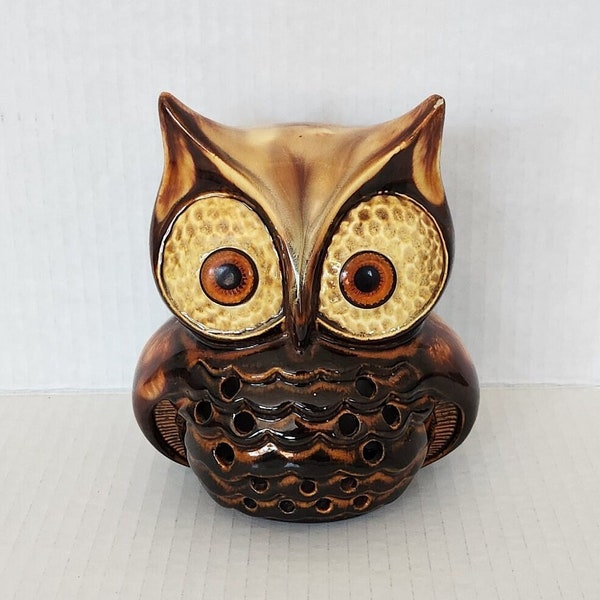 MCM Vintage Owl Ceramic Candle Holder Light Figurine