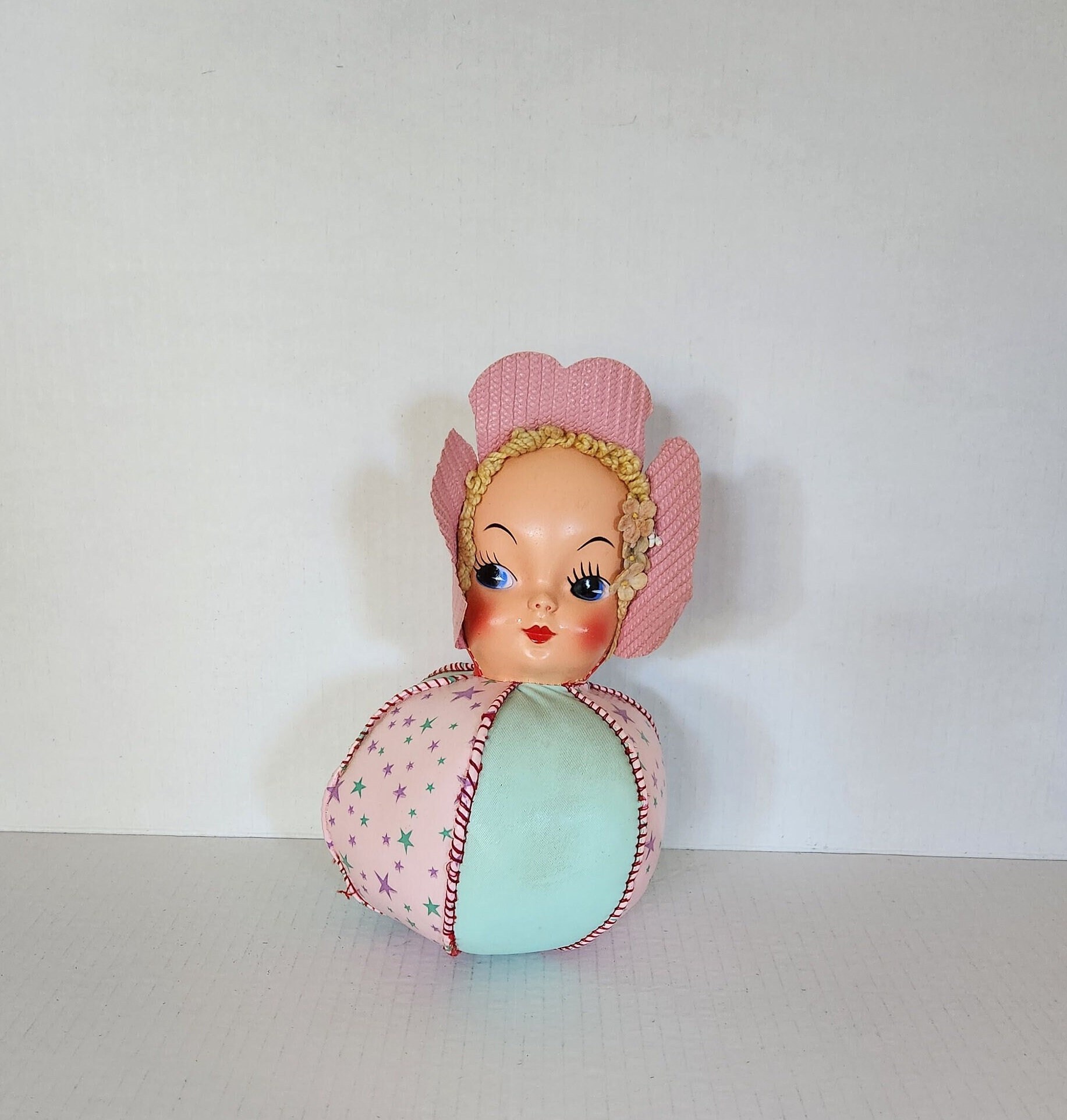 MCM Vintage Kitsch Celluloid Baby Doll Roly Poly Mid Century Toy Kitschy Creepy  Doll
