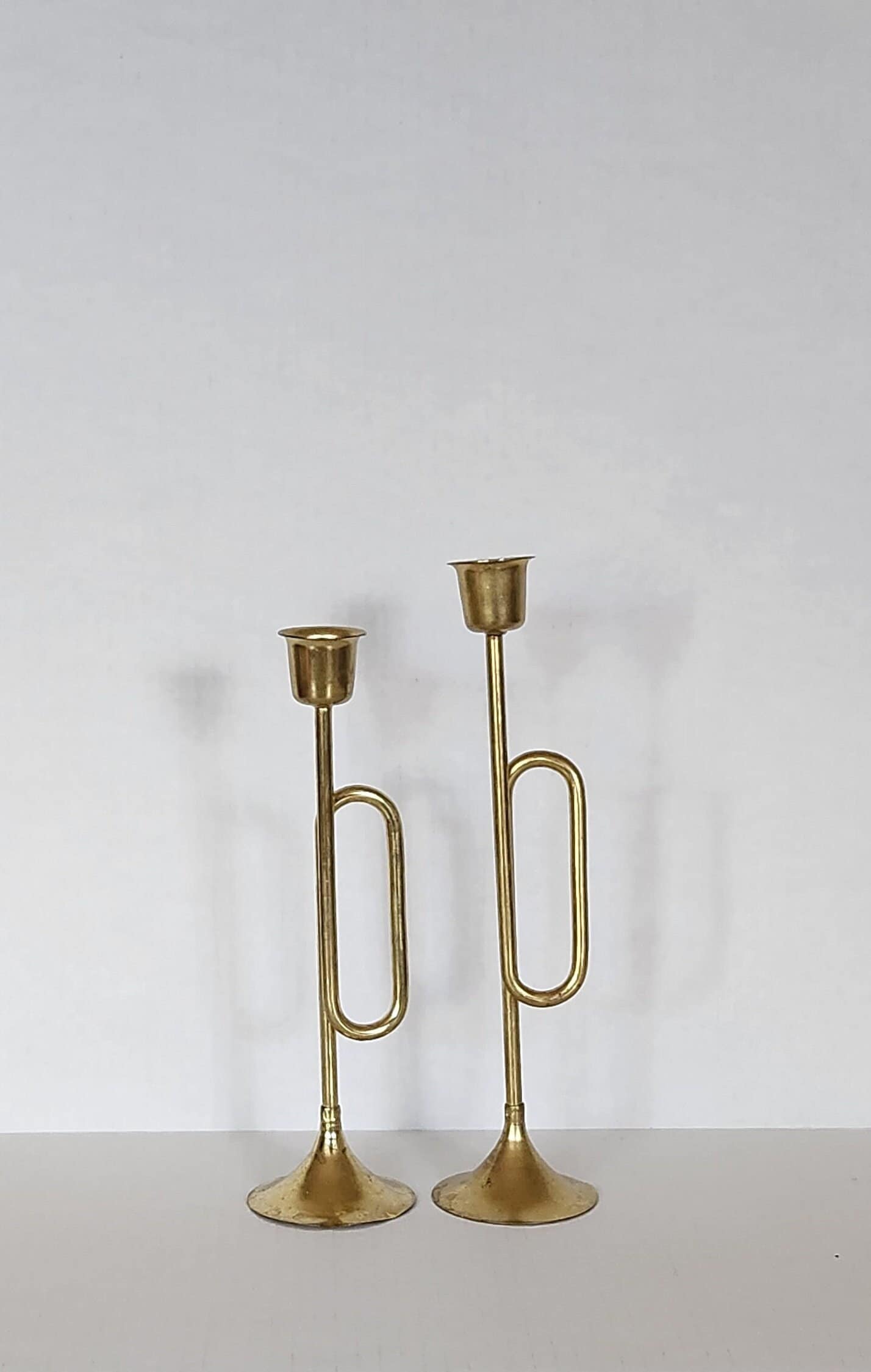 Vintage Brass Trumpet Candle Holders Etsy