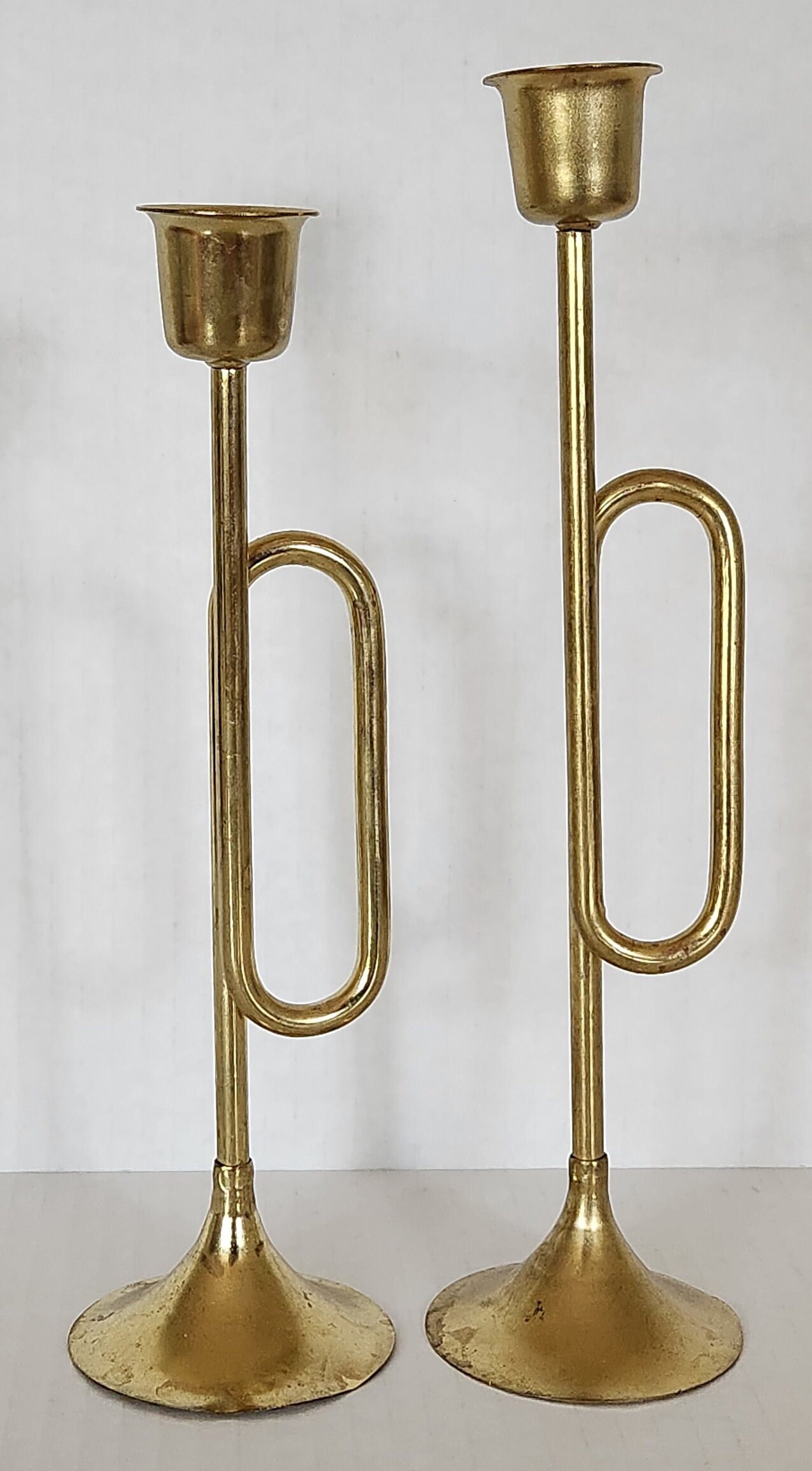 Vintage Brass Trumpet Candle Holders Etsy