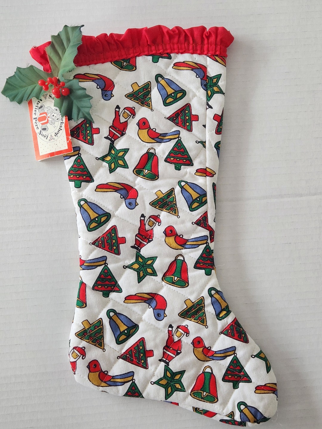 Vintage Quilted Christmas Stocking Santa
