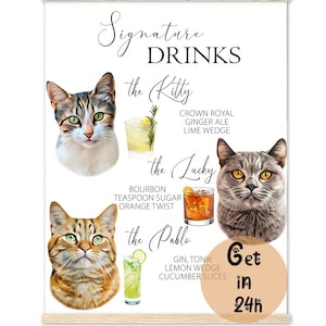 Enseigne pour boisson signature Menu du bar pour mariage Boisson exclusive pour chat Enseigne pour boisson pour animal de compagnie Enseigne pour bar pour chien de mariage Trois animaux de compagnie + trois boissons TÉLÉCHARGEMENT NUMÉRIQUE