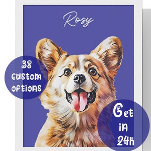 Personalized pet art from photo Custom dog portrait DIGITAL DOWNLOAD to Print Funny pet portrait  Dog painting custom Pet remembrance gift