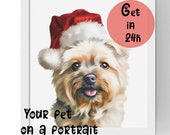 Xmas pet portrait Dog painting custom Christmas dog sketch in Santa hat Custom pet drawing DIGITAL DOWNLOAD Pet lover gift New year gift