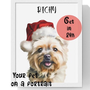 Ritratto di animale domestico di Natale Dipinto di cane schizzo di cane di Natale personalizzato con cappello di Babbo Natale Disegno di animale domestico personalizzato DOWNLOAD DIGITALE Regalo per amanti degli animali Regalo di Capodanno