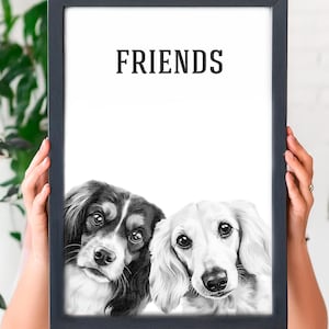 Peekaboo dog portrait Black and white dog painting Funny pet portrait Dog remembrance Custom pet drawing Pet sympathy gift DIGITAL DOWNLOAD