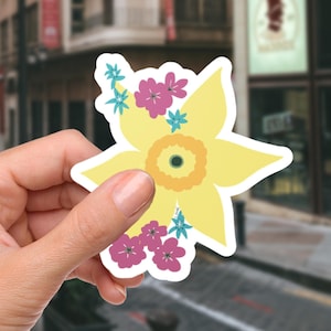 Gelbe Narzisse Vinyl Aufkleber | Frühlingsblumen Kiss-Cut Aufkleber | Fröhlich Spaß Floral Label | Helles botanisches Accessoire-Dekor