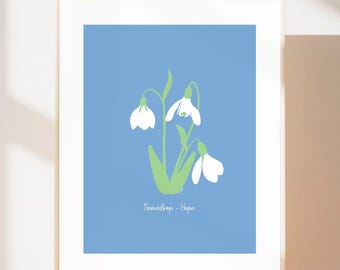 Snowdrop January Birth Month Flower Wall Art | Hand Drawn Floral Print | Grand Millennial Home Decor Poster | Botanical Meaning Woman Gift