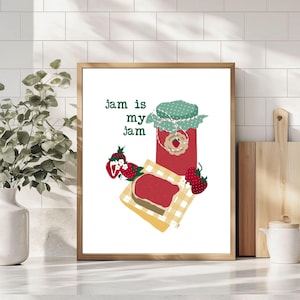 Jam is My Jam Food Wandkunst | Handgezeichnetes Obst-Print-Poster | Niedliches Wohndekor | Fröhlicher Hausakzent | Spaß-Küchen-Dekoration-Geschenk