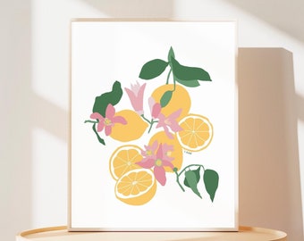 Citroenen kunstafdruk | Citroenillustratie | Muurkunst citrus | Fruitthema | Vrolijke keukenposter | Trendy fruitposter | Leuke citroenprint