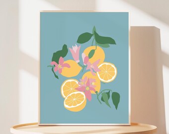Lemons Art Print | Lemon Illustration | Citrus Wall Art | Fruit Theme | Cheerful Kitchen Poster | Trendy Fruit Poster | Cute Lemon Print