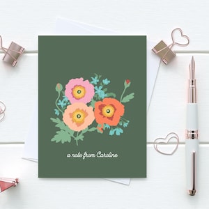 Cartes de correspondance florales roses pêche pavot personnalisées | Paquet de 10 | Ensemble de cartes de fleurs dessinées à la main | Cadeau de papeterie personnalisé inspiré de la nature botanique