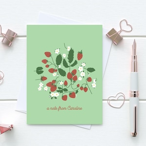 Personalisierte grüne Erdbeer Obst Karte 10er Pack | Handgezeichnete Blumen Karten Set | Individuelles botanisches Natur inspiriertes Briefpapier Geschenk