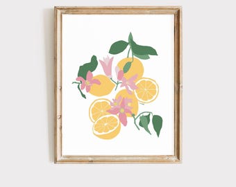 Lemons Art Print | Lemon Illustration | Citrus Wall Art | Fruit Theme | Cheerful Kitchen Poster | Trendy Fruit Poster | Cute Lemon Print