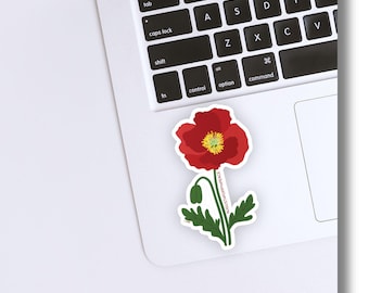 Adesivo con papavero, fiore di nascita di agosto / Adesivo con stelo di fiore / Grazioso adesivo floreale / Adesivi per borraccia del mese di nascita / Adesivo per Kindle come regalo