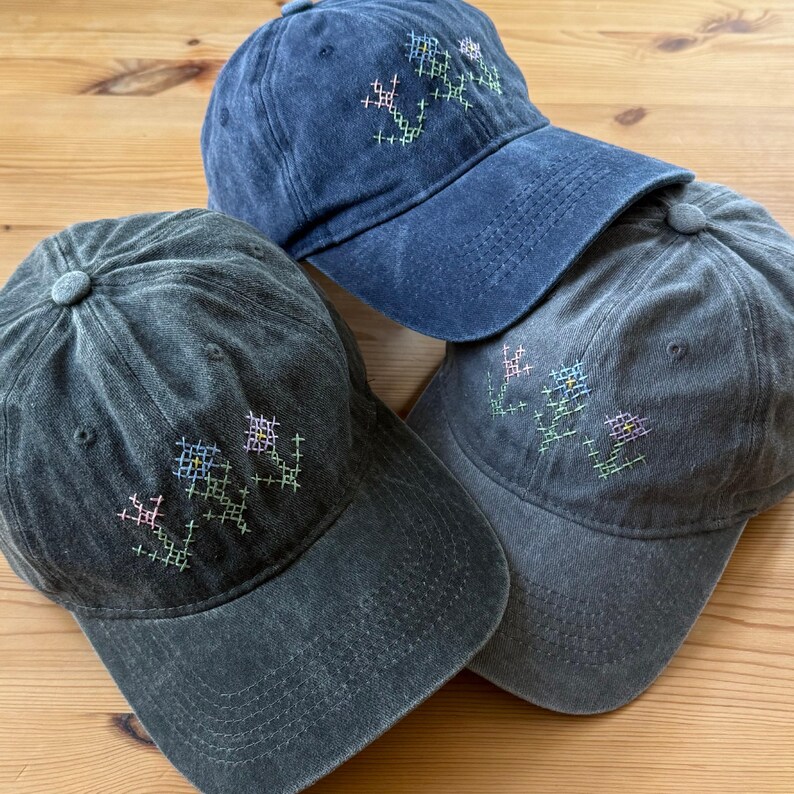 Hand Embroidered Floral Baseball Cap | Womens Cross-stitch Style Hat ...