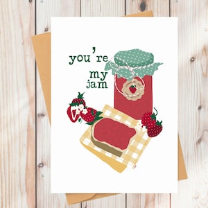 Greeting Card Strawberry Jam | Hand Drawn Fruit Food Stationery | Fun Cheerful Blank Greetings | Birthday Love Stationery Gift Giving