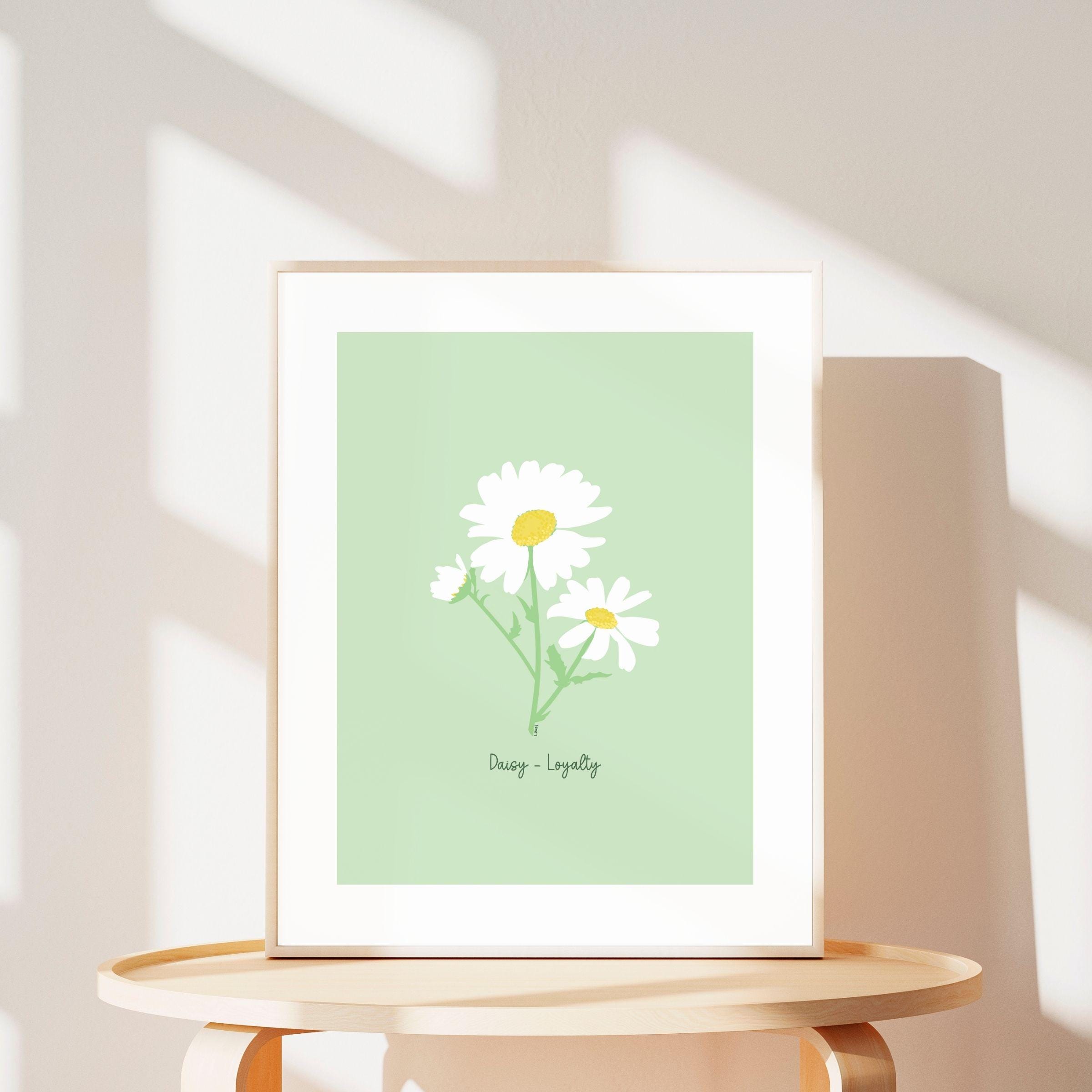 Daisy April Birth Month Flower Wall Art | Hand-Drawn Floral Poster | Grand Millennial Nature Home Decor | Botanical Meaning Woman Gift