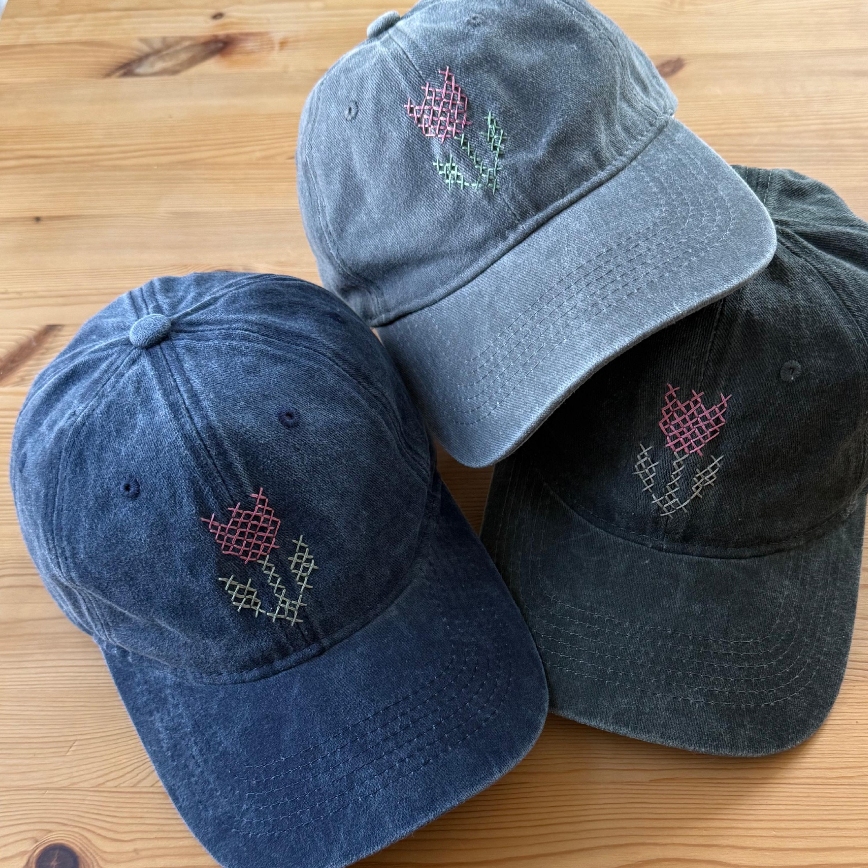 Hand Embroidered Flower Baseball Cap | Womens Cross-stitch Style Hat ...