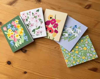 Mixed Spring Floral Note Card Pack | Hand-Drawn Flower Cards Set of 10 | Colorful Botanical Greetings | Nature Inspired Stationery Gift