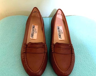 Vintage - penny-loafers dames: bruin - maat 4, medium hak: 1/2 inch