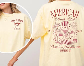 T-shirts pour enterrement de vie de jeune fille américain, Club Bach du 4 juillet, T-shirts BachTop personnalisés du 4 juillet, Mariée patriotique, Dernière nuit de l'indépendance