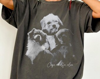 Comfort Colors Custom Pet Photo Shirt:Personalized Dog Cat Names Tee, Vintage Pet Portrait Keepsake Gift