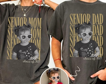 Personalized Photo Senior Dad Senior Mom Shirts: Custom Senior Mom Dad Matching Shirts Class 2027, Proud Parents Graduate Keepsake Gift