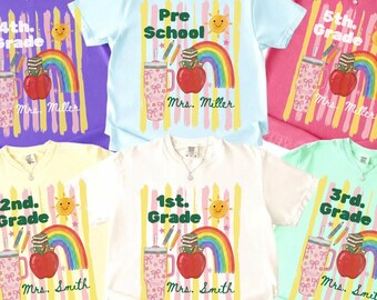 Custom Teacher Team Shirt Grade Level: Stripe Teach Comfort Colors Tee, Custom First Second Third Fourth Fifth Grade Team Gift