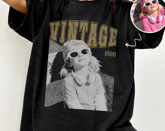 Custom Photo Birthday Shirt Vintage 1986: Personalized 40th Birthday Comfort Colors Tee, Custom Picture Birth Year Keepsake Gift