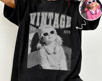 Personalized Vintage Birthday Photo Shirt: Custom Birth Year Picture Comfort Colors Tee, Retro 30th 40th 50th Birthday Keepsake Gift
