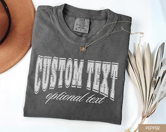 Custom Text Shirt Personalized Comfort Colors Shirt: Matching Group Family Business Logo Tee, Personalised Varsity Print Gift