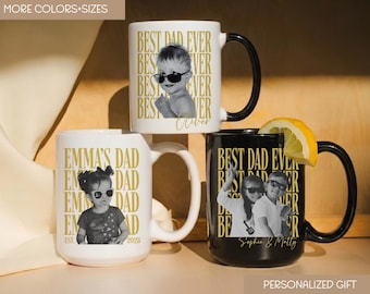 Mug photo vintage personnalisé pour papa : Cadeau personnalisé pour la fête des pères offert par les enfants, Tasse « Meilleur papa du monde », Cadeau photo d'enfance pour grand-père