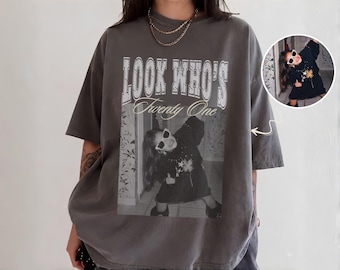 Custom Photo 21st Birthday Shirt: Look Who's Twenty One Comfort Colors Tee, Personalized Childhood Picture Keepsake Gift