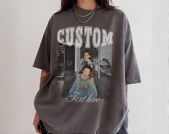 Custom Photo Shirt Personalized Text: Vintage Photo Comfort Colors Tee, Family Matching Birthday Bachelorette Apparel