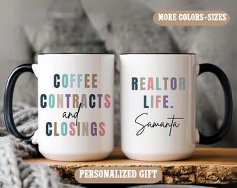 Realtor Personalized Coffee Mug, Custom Real Estate Agent Mug Cup, Realtor Gifts, Coffee Contracts And Closings, Realtor Thank You