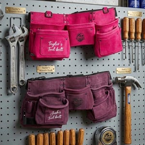 Personalized tool belt with name , custom tool belt, Father’s Day gift tool belt, birthday gift pink leather toolbelt purple or pink