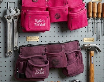 Personalized tool belt with name , custom tool belt, Father’s Day gift tool belt, birthday gift pink leather toolbelt purple or pink